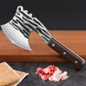 handmade meat cleaver axes shape forged heavy duty high carbon butcher knife boning breaker vegetable butcher chopper cutting chef knife with cover for kitchen outdoor bbq (grey)