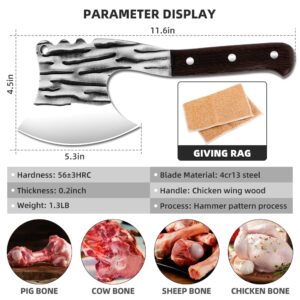 Handmade Meat Cleaver Axes Shape Forged Heavy Duty High Carbon Butcher Knife Boning Breaker Vegetable Butcher Chopper Cutting Chef Knife with Cover for Kitchen Outdoor BBQ (Grey)