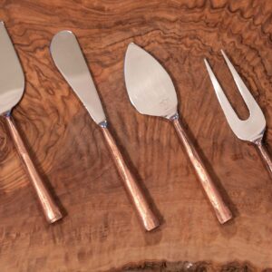 Foxglove Market Premium Cheese Knife Set - Set of 4 Hand-Forged Cheese Knives -Charcuterie Knife Set - Silver and Copper Stainless Steel - Cheese Knife Set For Charcuterie Board - Charcuterie Utensils