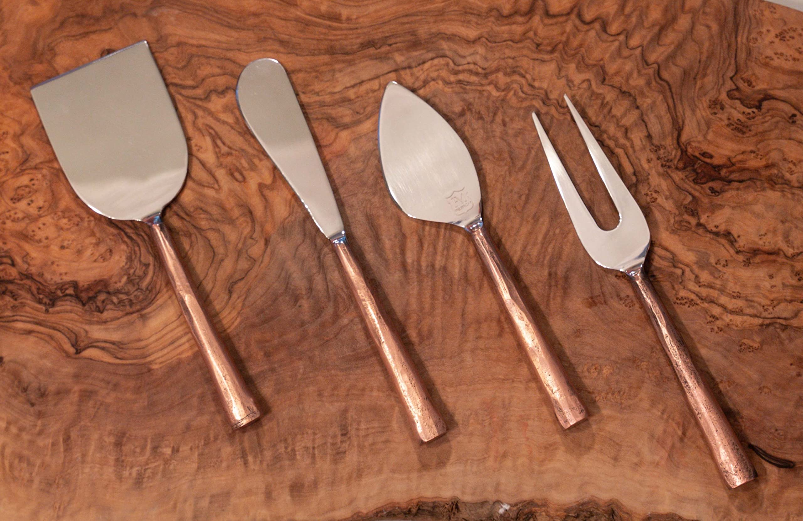 Foxglove Market Premium Cheese Knife Set - Set of 4 Hand-Forged Cheese Knives -Charcuterie Knife Set - Silver and Copper Stainless Steel - Cheese Knife Set For Charcuterie Board - Charcuterie Utensils