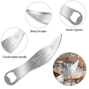 4Pcs Fish Scale Remover, Stainless Steel Fish Scaler Fish Cleaning Kit, Fish Skin Graters Cleaning Peeler Scaler Scraper with Bottle Opener for Kitchen Fish Cleaning Tools