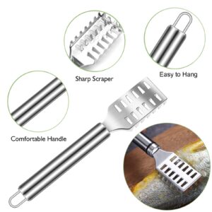 4Pcs Fish Scale Remover, Stainless Steel Fish Scaler Fish Cleaning Kit, Fish Skin Graters Cleaning Peeler Scaler Scraper with Bottle Opener for Kitchen Fish Cleaning Tools