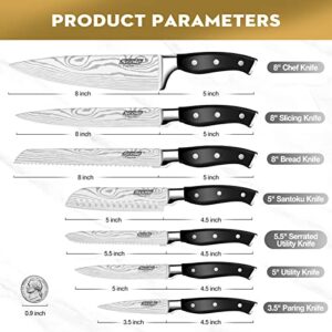 SCOLE® Chef Knife Ultra Sharp Kitchen Knife Set 7-Piece, Premium German 1.4116 Stainless Steel Chefs Knife Set, Ergonomic Handle Professional Knives Set for Kitchen with Gift Box