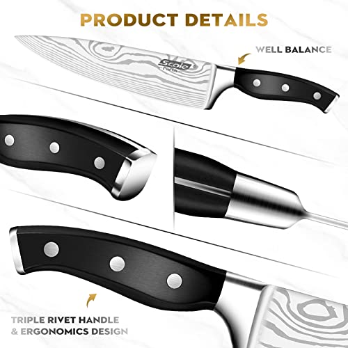 SCOLE® Chef Knife Ultra Sharp Kitchen Knife Set 7-Piece, Premium German 1.4116 Stainless Steel Chefs Knife Set, Ergonomic Handle Professional Knives Set for Kitchen with Gift Box