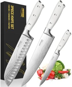 topfeel 3pcs professional chef knife set, ultra sharp japanese kitchen knife, german high carbon stainless steel 8 inch chef's knives 7 inch santoku knife 5 inch utility knife with gift box