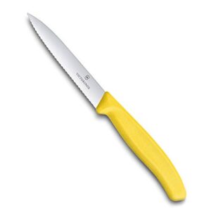victorinox 6.7736.l8 swiss classic paring knife for cutting and preparing fruit and vegetables serrated blade in yellow 3.9 inches