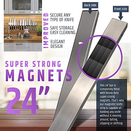 24 Inch Heavy-Duty Magnetic Knife Holder for Wall (Large Size) - Premium Stainless Steel Magnetic Knife Strip - Professional Space-Saving Knife Bar With Powerful Magnetic Pull Force (Upgraded Version)