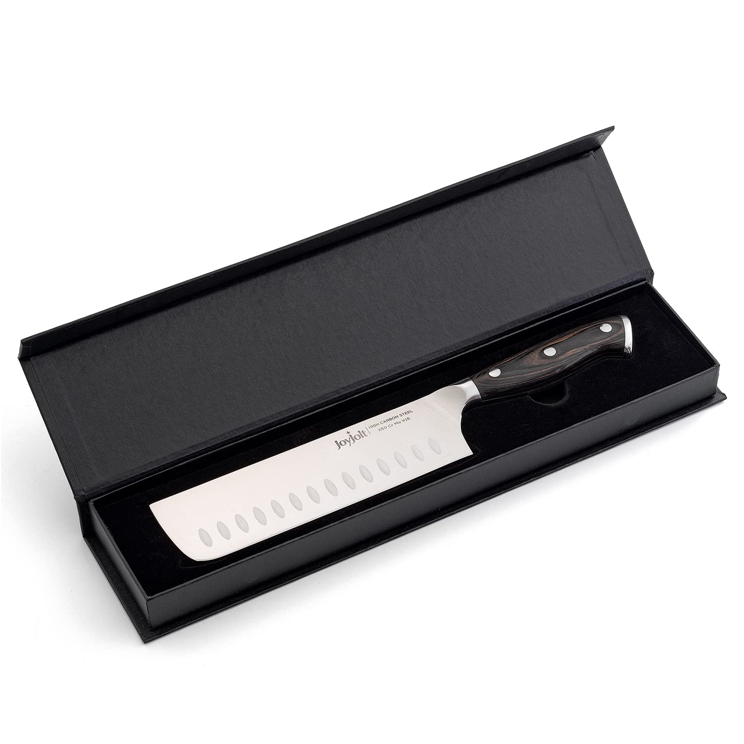 JoyJolt 7” Nakiri Knife. High Carbon x50 German Steel Kitchen Knife – Magnetic Gift Boxed Japanese Knife.