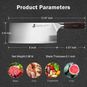 TUO Vegetable Meat Cleaver Knife 8 inch - Professional Chinese Cleaver Knife Butcher Knives Kitchen Chef Knives - German HC Stainless Steel - Ergonomic Pakkawood Handle - Osprey Series with Gift Box