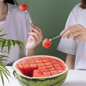 2PCS 2-in-1 Watermelon Fork Slicer, 2023 New Summer Watermelon Fruit Cutting Fork, Dual Head Stainless Steel Fruit Forks Slicer Knife for Family Parties Camping