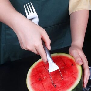 2PCS 2-in-1 Watermelon Fork Slicer, 2023 New Summer Watermelon Fruit Cutting Fork, Dual Head Stainless Steel Fruit Forks Slicer Knife for Family Parties Camping