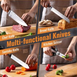 Kitchen Knife Sets with Block, 15-Piece High Carbon Stainless Steel Knife Block Set with Sharpener, Ultra-Sharp kitchen knives with Triple Rivet Wood Handle Perfect for Cooking Cut