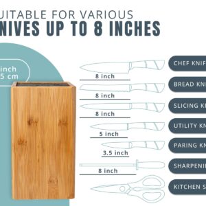 XL Large Universal Knife Block without Knives - Bamboo Countertop Knife Holder w/Removable Bristles - Convenient & Versatile for Any Knife Size