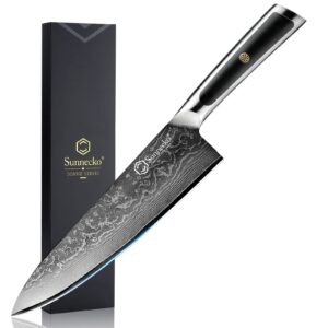 sunnecko chef knife 8 inch, damascus kitchen knife japanese chefs knife vg10 high carbon stainless steel
