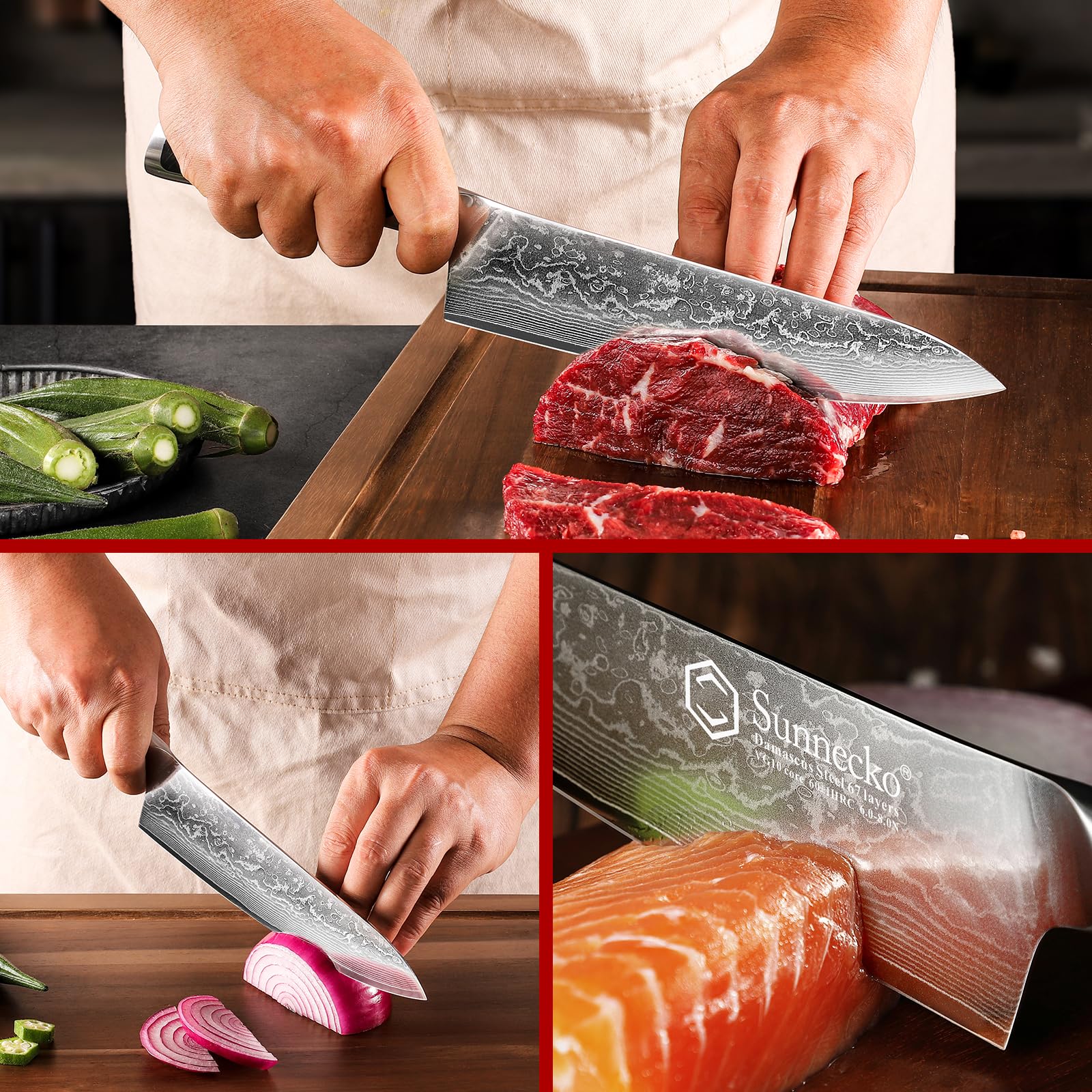 Sunnecko Chef Knife 8 Inch, Damascus Kitchen Knife Japanese Chefs Knife Vg10 High Carbon Stainless Steel