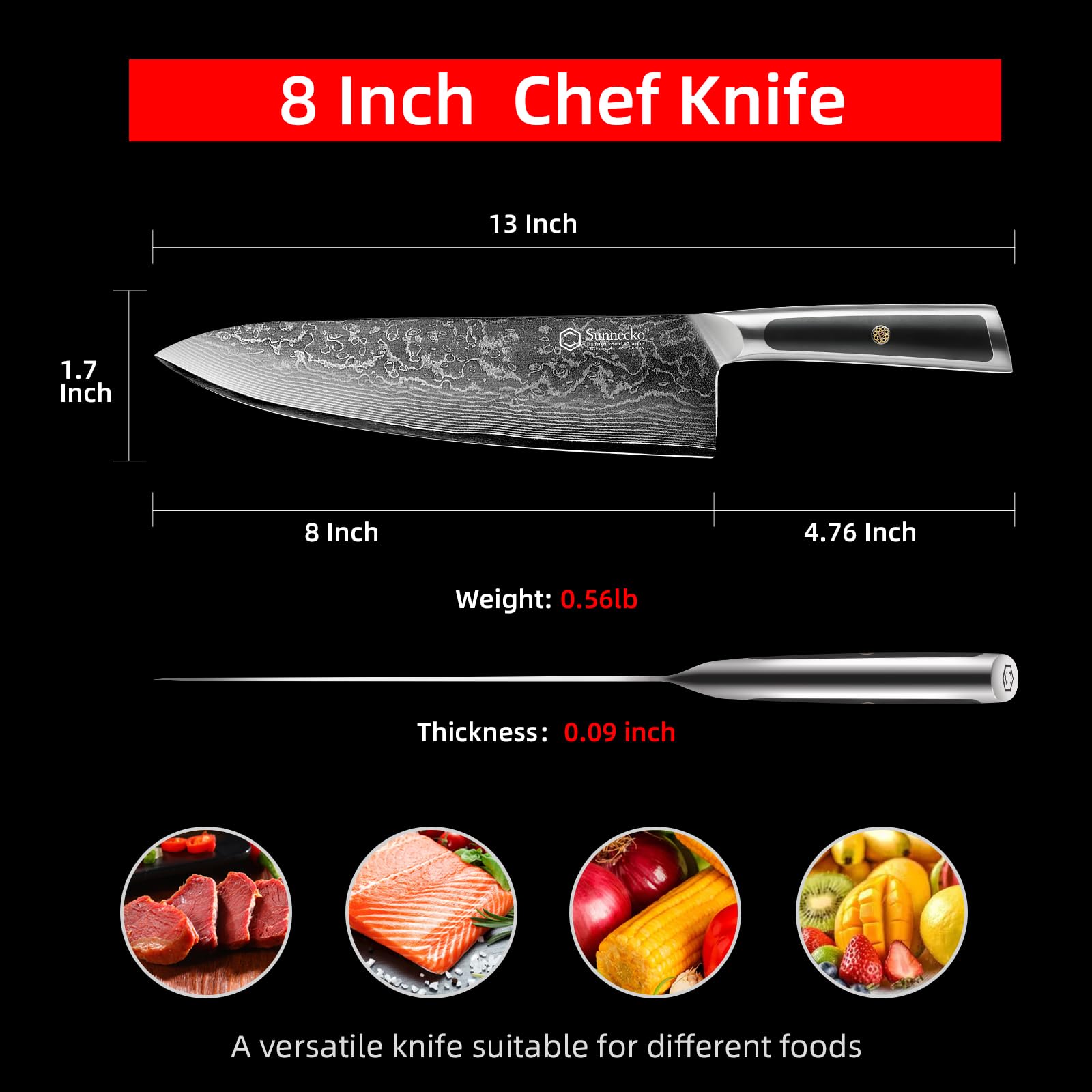 Sunnecko Chef Knife 8 Inch, Damascus Kitchen Knife Japanese Chefs Knife Vg10 High Carbon Stainless Steel