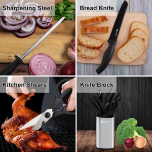 ROMANTICIST Kitchen Knife Set with Block - 8PCS High Carbon Stainless Steel with Chef Knife, Slicer Knife - Best Kitchen Knife Set Gift for Professional Chef Home Cooks