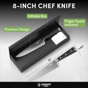 LEGENDARY CHEF Kitchen Knife, Chef Knife - 8 inch Cooking Knife, Sharp Knife - Meat Knife, Chefs Knife - German Steel, and Walnut Handle, Includes Finger Guard and Box