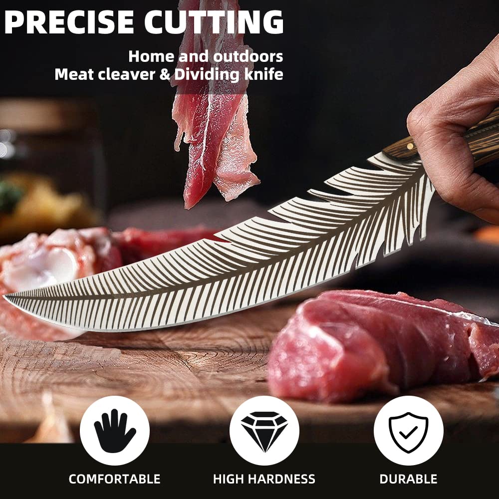 Veisky Professional Knife, Sharp Feather Boning Knife Hand Forged Knife High Carbon Steel Chef Knife Boning knife for Meat Cutting Cooking Knife with Sheath for Kitchen Outdoor Camping