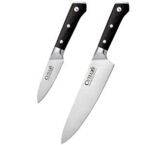 cutluxe paring knife & chef knife– forged high carbon german steel – full tang & razor sharp – ergonomic handle design – artisan series