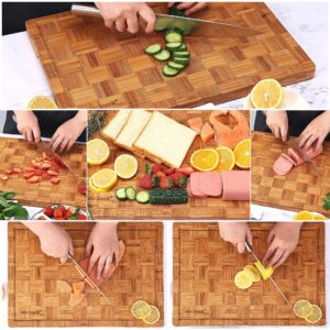 McCook MC21B 15 Pieces Stainless Steel Knife Block Sets with Built-in Sharpener + MCW12 Bamboo Cutting Board(Large, 17"x12"x1")