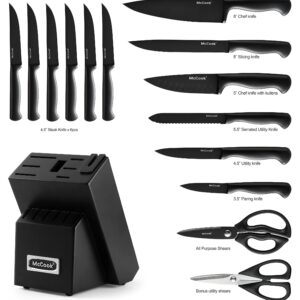 McCook MC21B 15 Pieces Stainless Steel Knife Block Sets with Built-in Sharpener + MCW12 Bamboo Cutting Board(Large, 17"x12"x1")