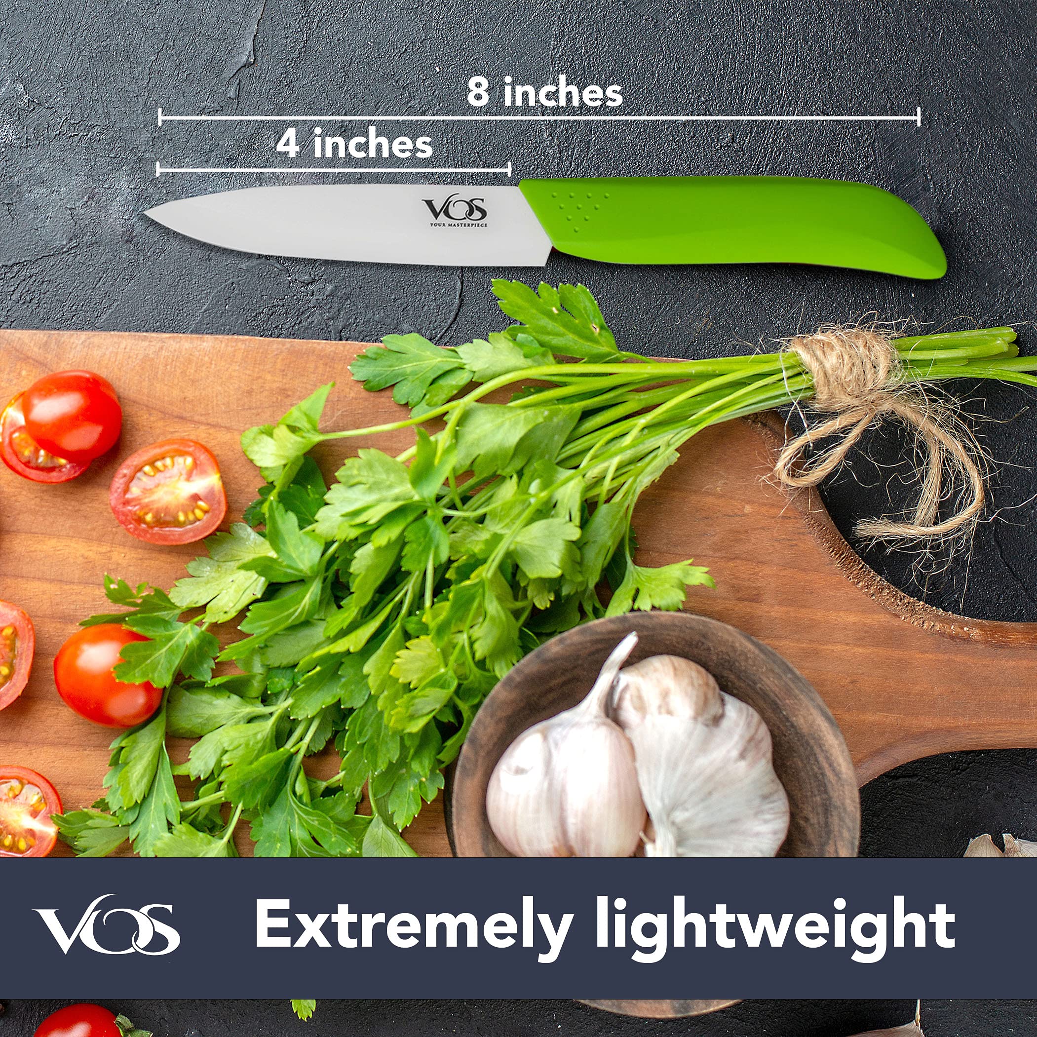 Vos Ceramic Paring Knife - Ceramic Knife 4 Inch Zirconia Blade With Sheath Cover - Handle Fruit and Vegetables Kitchen Knife (Green)