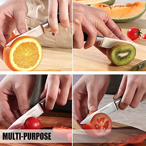 PICKWILL Paring Knife, 3.5 Inch Small Kitchen Knife, 5Cr15Mov High Carbon Stainless Steel Fruit Knife with Ergonomic Full Tang Handle, Ultra Sharp