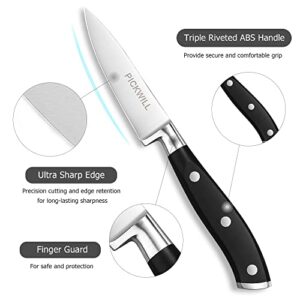 PICKWILL Paring Knife, 3.5 Inch Small Kitchen Knife, 5Cr15Mov High Carbon Stainless Steel Fruit Knife with Ergonomic Full Tang Handle, Ultra Sharp