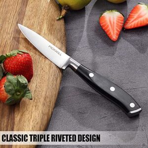 PICKWILL Paring Knife, 3.5 Inch Small Kitchen Knife, 5Cr15Mov High Carbon Stainless Steel Fruit Knife with Ergonomic Full Tang Handle, Ultra Sharp