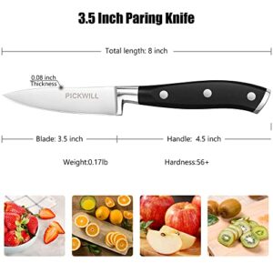 PICKWILL Paring Knife, 3.5 Inch Small Kitchen Knife, 5Cr15Mov High Carbon Stainless Steel Fruit Knife with Ergonomic Full Tang Handle, Ultra Sharp