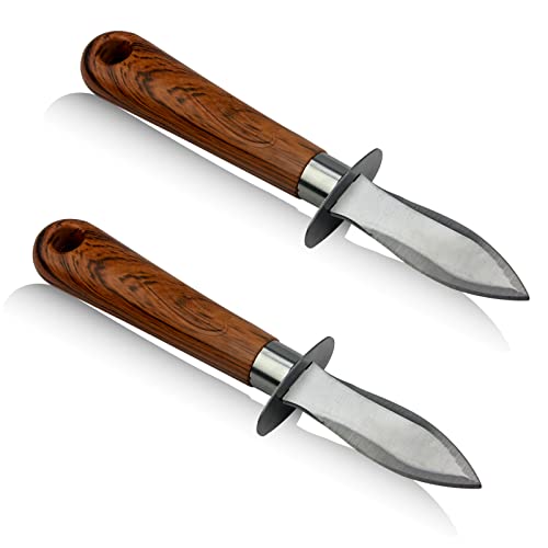 2 Pcs Oyster Shucking Knife Clam Knife, Imitation Wood Grain Handle Oyster Knife, Seafood Scallops Opener Oyster Shucker