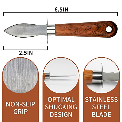 2 Pcs Oyster Shucking Knife Clam Knife, Imitation Wood Grain Handle Oyster Knife, Seafood Scallops Opener Oyster Shucker