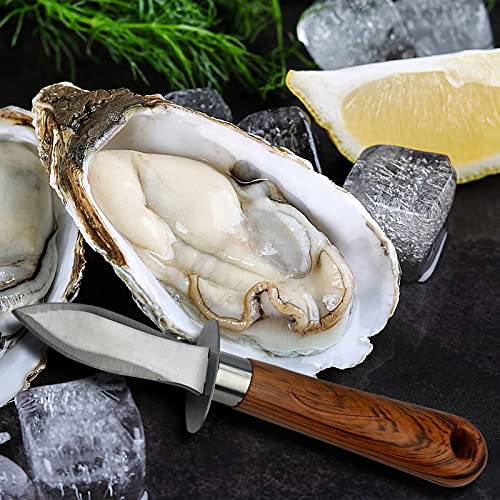 2 Pcs Oyster Shucking Knife Clam Knife, Imitation Wood Grain Handle Oyster Knife, Seafood Scallops Opener Oyster Shucker