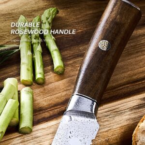 KYOKU 10 Inch Bread Knife - Daimyo Series - Serrated Knife with Ergonomic Rosewood Handle, and Mosaic Pin - Japanese 440C Stainless Steel Bread Cutter with Sheath and Case