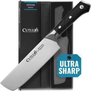 cutluxe nakiri knife, 7" vegetable knife – nakiri chef knife for chopping, dicing & slicing – razor sharp, full tang, ergonomic handle design – artisan series