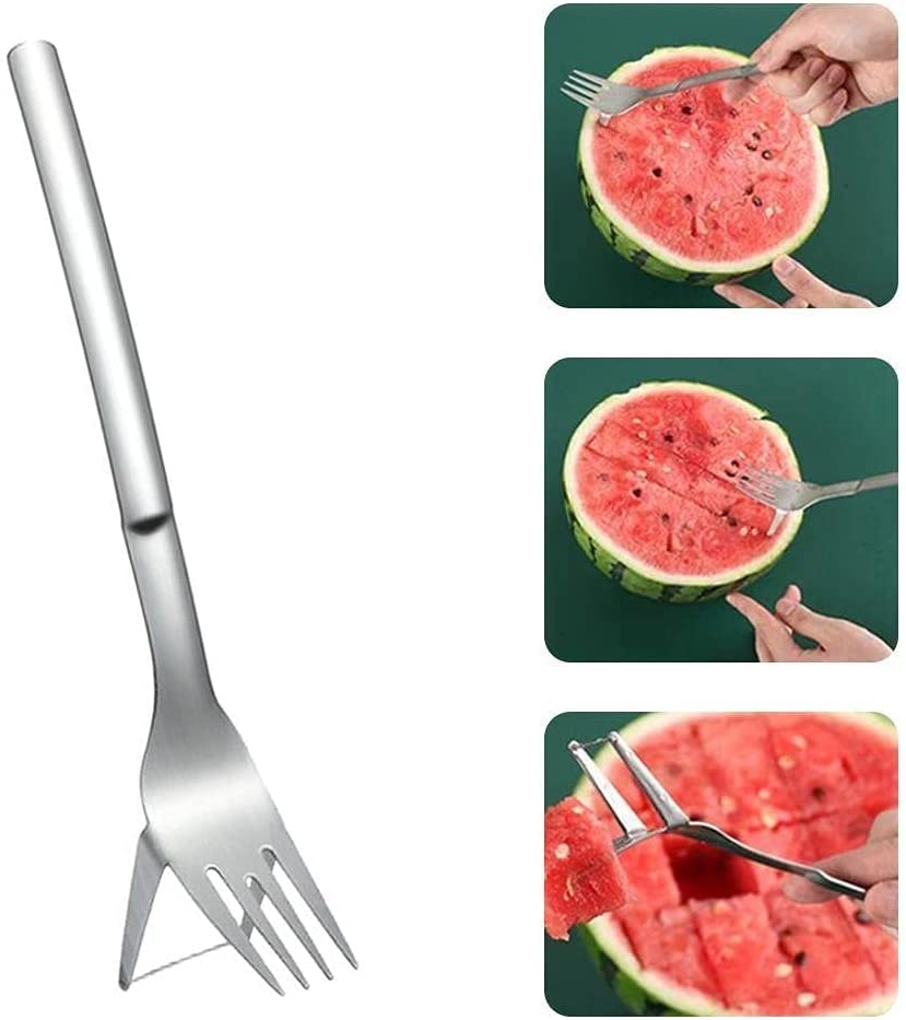2 Pack 2-in-1 Watermelon Fork Slicer, Watermelon Slicer Cutter Tool for Family Party, Summer Watermelon Cutting Artifact, Fruit Vegetable Tools, Stainless Steel Fruit Forks Slicer Knife for Camping