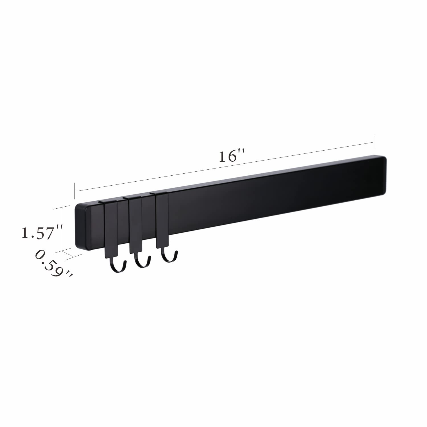 KITCHENDAO Stainless Steel Magnetic Knife Rack Strip Holder with 3 Hooks 16 Inch, 25% Stronger Magnet, Adhesive Magnetic Knife bar Rack No Drilling