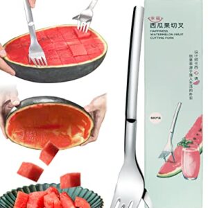 Watermelon Slicer Cutter, 2-in-1 Watermelon Fork Slicer, Stainless Steel Cutting Fork Artifact, Fruit Watermelon Carving and Cutting for Home Party (1)