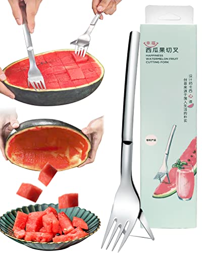 Watermelon Slicer Cutter, 2-in-1 Watermelon Fork Slicer, Stainless Steel Cutting Fork Artifact, Fruit Watermelon Carving and Cutting for Home Party (1)