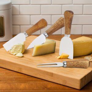 Eirpde Cheese Knives Set,4-Piece Mini Stainless Steel Cheese Knives Butter Knife & Fork,Perfect Cheese Slicer with Wooden Handle,Charcuterie Accessories