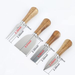 Eirpde Cheese Knives Set,4-Piece Mini Stainless Steel Cheese Knives Butter Knife & Fork,Perfect Cheese Slicer with Wooden Handle,Charcuterie Accessories