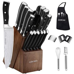 knife set, 21 pieces kitchen knife set with block wooden, germany high carbon stainless steel professional chef knife block set, ultra sharp, forged, full-tang (black)