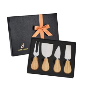 jlian mior exquisite 4-piece cheese knives set,complete stainless steel cheese knife collection(acacia wood handle),gift-ready