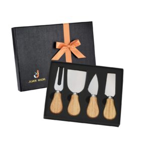 JLIAN MIOR Exquisite 4-Piece Cheese Knives Set,Complete Stainless Steel Cheese Knife Collection(Acacia Wood Handle),Gift-Ready