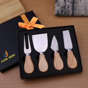 JLIAN MIOR Exquisite 4-Piece Cheese Knives Set,Complete Stainless Steel Cheese Knife Collection(Acacia Wood Handle),Gift-Ready