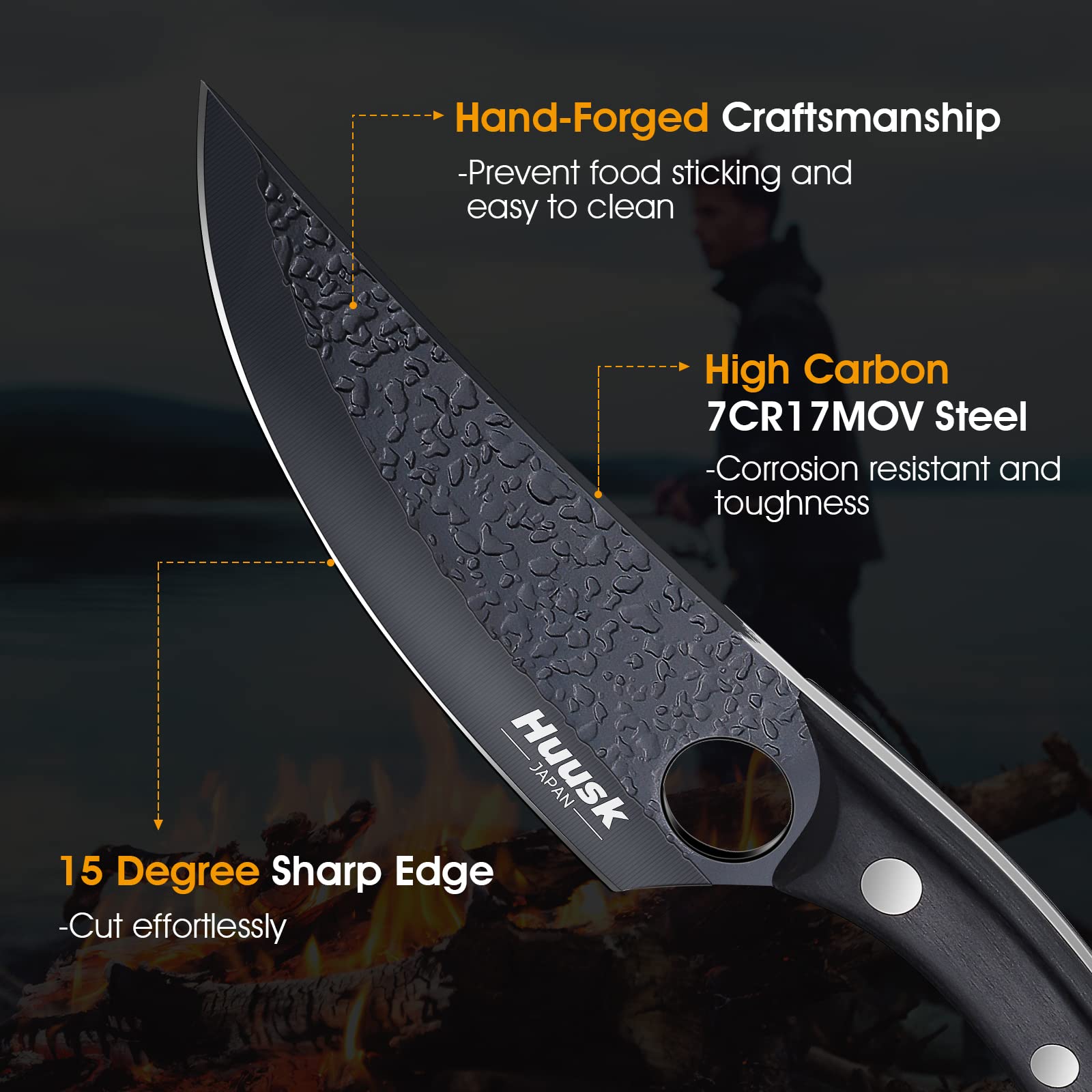 Huusk Japan Knife,Sharp Knife Chefs Knife with Leather Sheath Viking Knife Husk Knife Chef Meat Cleaver, Home Camping or Outdoor