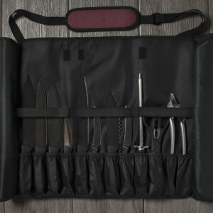 Asaya Chef Knife Roll Bag - 20 Total Pockets for Knives and Kitchen Utensils - Made with Stain Resistant Waxed Nylon - For Chefs and Culinary Students - Knives Not Included(Red)