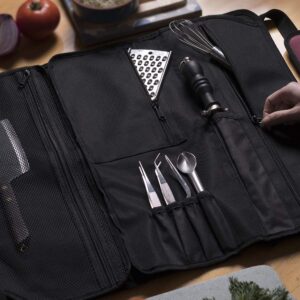 Asaya Chef Knife Roll Bag - 20 Total Pockets for Knives and Kitchen Utensils - Made with Stain Resistant Waxed Nylon - For Chefs and Culinary Students - Knives Not Included(Red)