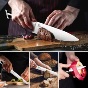 Knife Sets for Kitchen with Block, E-far 17-Piece High Carbon Forged Stainless Steel Knife Set Includes Chef Utility Paring Steak Serrated Bread Santoku Knife Sharpener - Full Tang Design